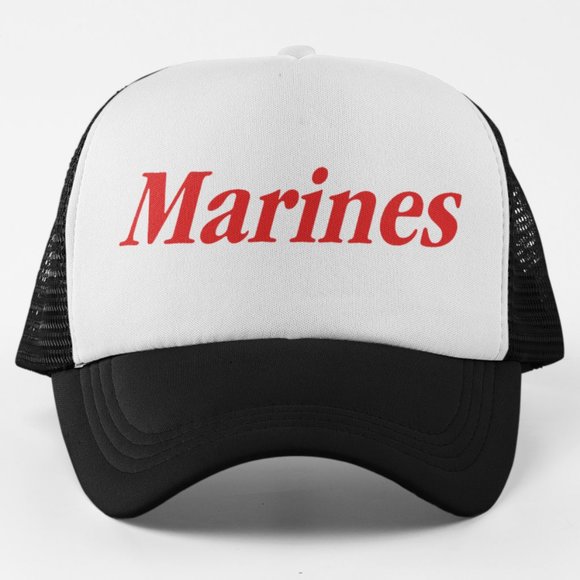 Other - NEW US Marines Wordmark Logo Foam Trucker Mesh Snapback Hat 2-TONE BLACK